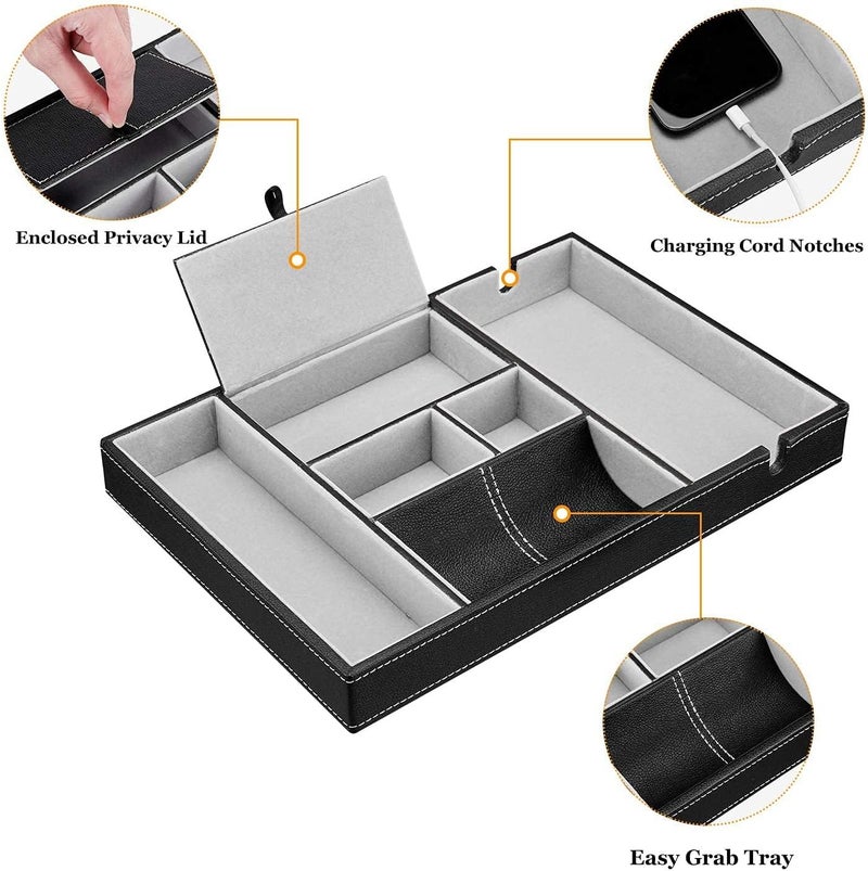 Nightstand Organizer Tray with Phone Charging Station - Leather Valet Tray for Men - Image 5