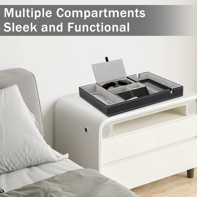 Nightstand Organizer Tray with Phone Charging Station - Leather Valet Tray for Men - Image 3