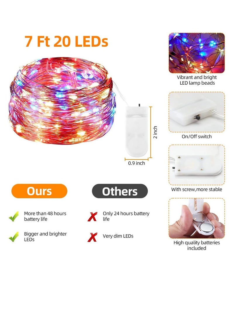 PAMEER - 3-Pack Fairy String Lights with Battery and Flexible Copper Wire 2Mtr Mini 20 LEDs Multicolor LED Strip for Christmas EID Ramadan Dewali Decoration Firefly LED Single Mode Battery Box Button ON OFF - Image 1