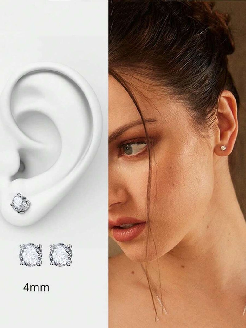 Shein 1pair European And American Fashion Copper Plated Gold Plated CZ Square Exquisite Classic Men's Party Luxurious Round Shining EarringsCZ4/5/6/7/8mm - Size 4mm - Image 5