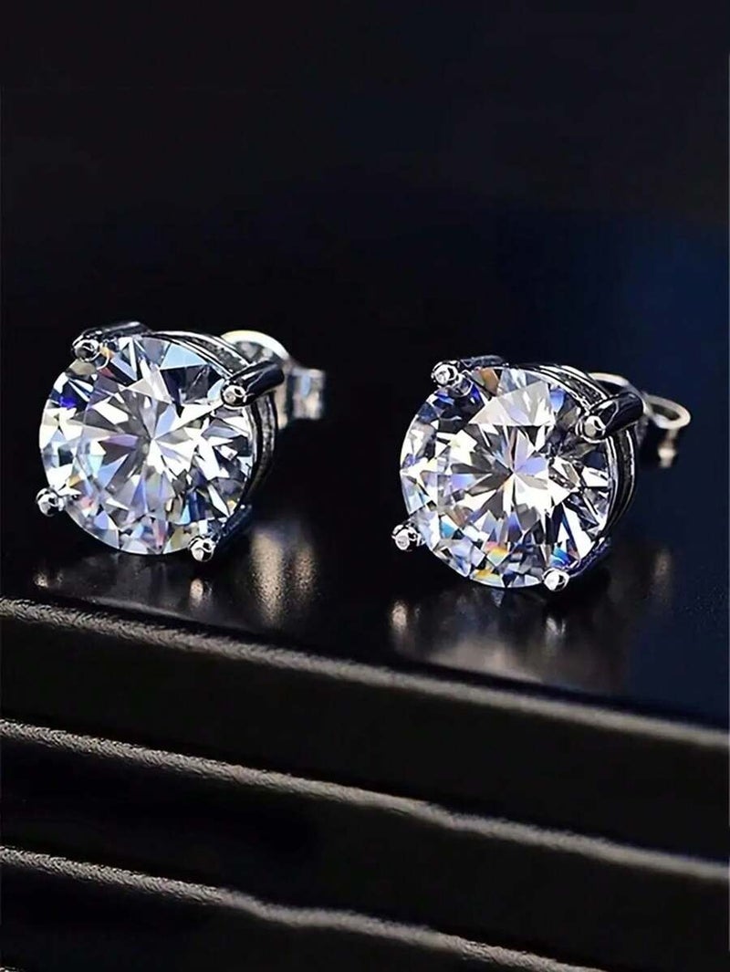 Shein 1pair European And American Fashion Copper Plated Gold Plated CZ Square Exquisite Classic Men's Party Luxurious Round Shining EarringsCZ4/5/6/7/8mm - Size 4mm - Image 3