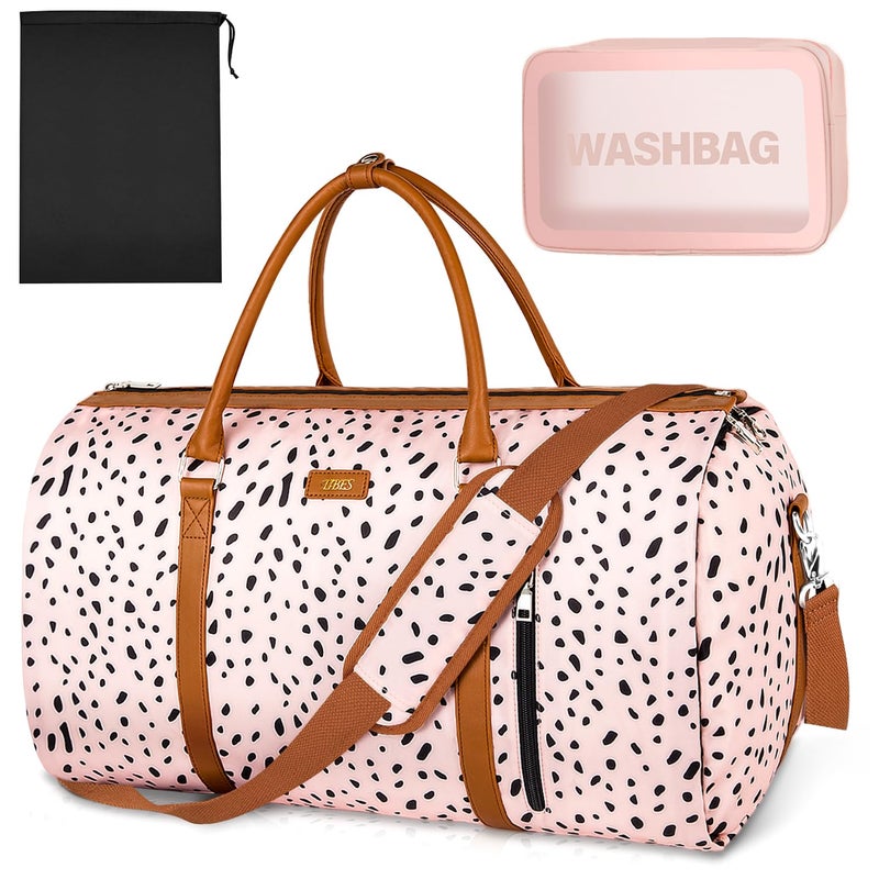 TIBES Convertible Garment Duffle Bags for Travel Carry On Garment Bags With Toiletry Bag Large Weekender Bags for Women Men 2 in 1 Hanging Suitcase Suit Travel Duffel Bags Pink Leopard - Image 2