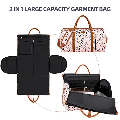 TIBES Convertible Garment Duffle Bags for Travel Carry On Garment Bags With Toiletry Bag Large Weekender Bags for Women Men 2 in 1 Hanging Suitcase Suit Travel Duffel Bags Pink Leopard - Image 3