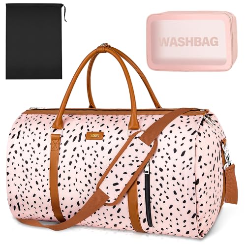 TIBES Convertible Garment Duffle Bags for Travel Carry On Garment Bags With Toiletry Bag Large Weekender Bags for Women Men 2 in 1 Hanging Suitcase Suit Travel Duffel Bags Pink Leopard - Image 1