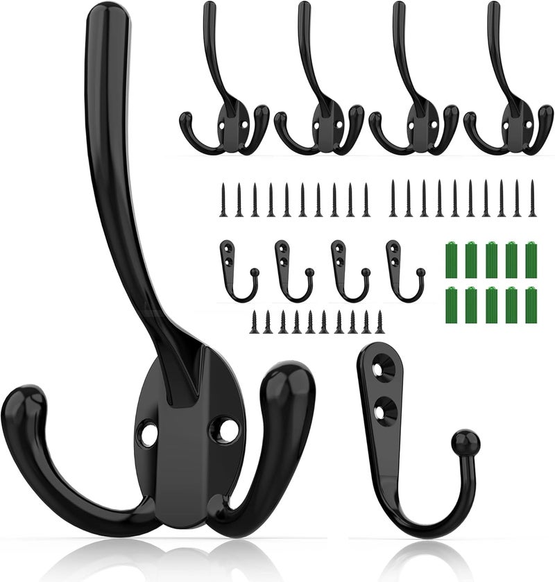 ZAYBOD 10 Pack Heavy Duty Wall Mounted Black Coat Hooks With 30 Screws - Mudroom, Backpack, Robe, Hat Hooks (Two Types of Hooks + Three Types of Screws Included) - Image 1