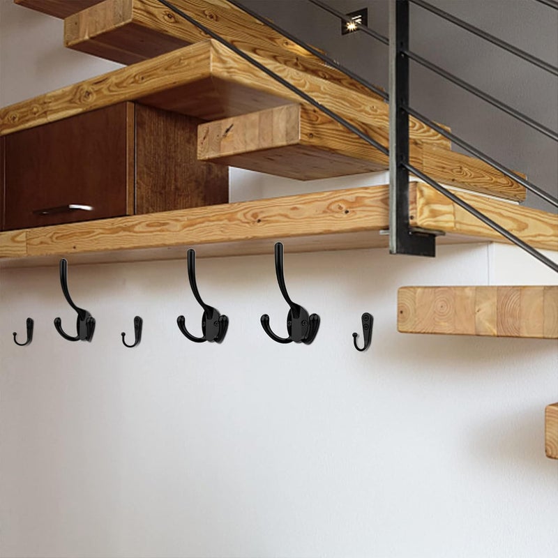 ZAYBOD 10 Pack Heavy Duty Wall Mounted Black Coat Hooks With 30 Screws - Mudroom, Backpack, Robe, Hat Hooks (Two Types of Hooks + Three Types of Screws Included) - Image 3
