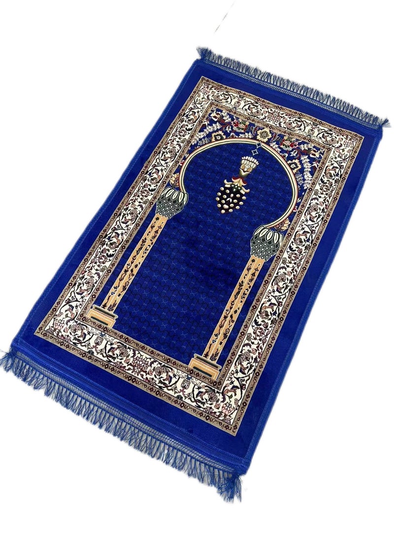 ستارجولد سجادة صلاة تركية تقليدية، مقاس كبير 70 × 110 سم، سجادة صلاة إسلامية متعددة الألوان، سجادة جانماز للرجال والنساء المسلمين - أزرق