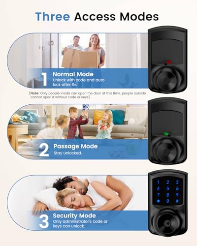 HIDALIFE Keyless Entry Door Lock, Keypad Door Lock with Handle, Smart Locks for Front Door,Touchscreen, One-Touch Toggle for Passage Mode, Matte Black - Image 3