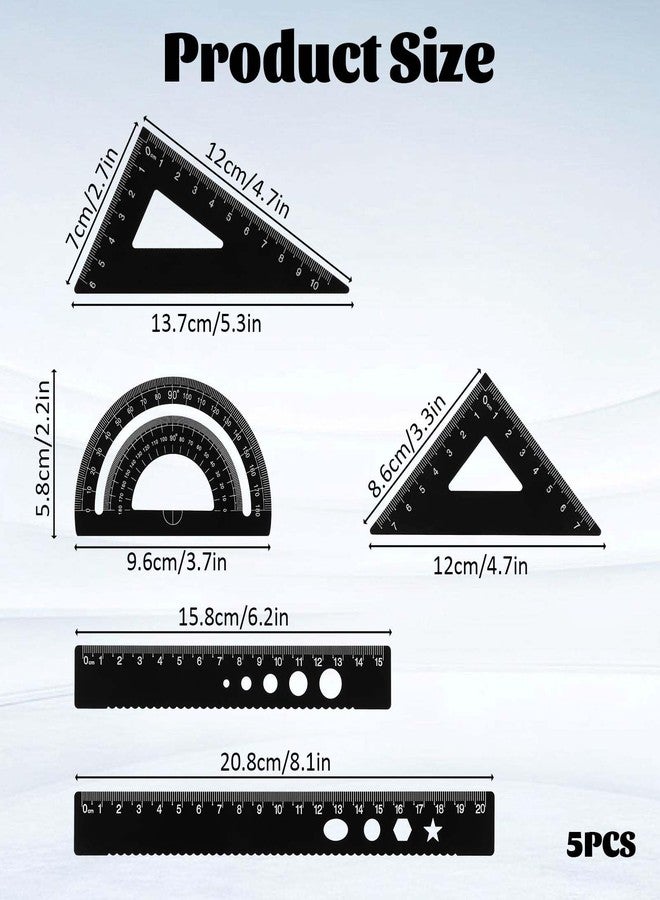 Styquenzer مجموعة أدوات هندسية معدنية مكونة من 5 قطع، تتضمن مساطر هندسية، مساطر مثلثة من الألومنيوم، مساطر معدنية، مجموعة مساطر مثلثة معدنية، منقلة، مسطرة رسم 6/8 بوصة للمهندسين المعماريين والمهندسين. - Image 2