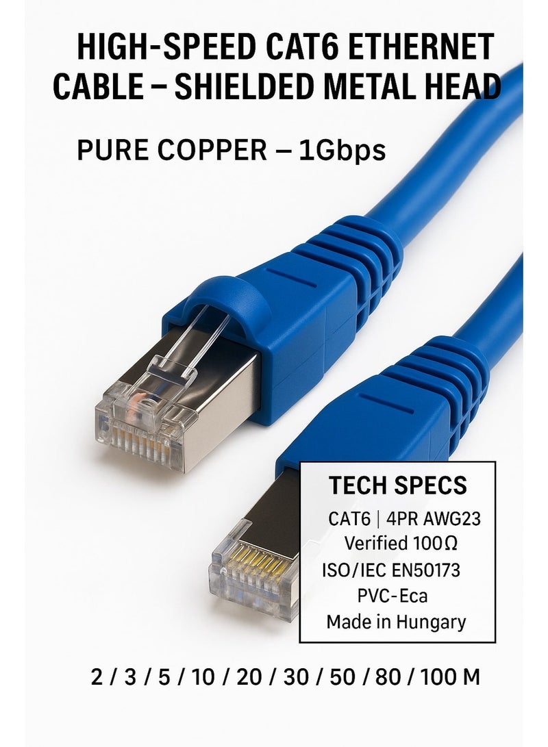 بلدن كابل إيثرنت كات 6- عالي الجودة برأس معدني وغطاء حماية – سرعات تصل إلى 1Gbps – صناعة شركة بيلدن الهنقارية- متوفر بأطوال 2، 3، 5، 10، 20، 30، 50، 80، 100 متر - Image 1