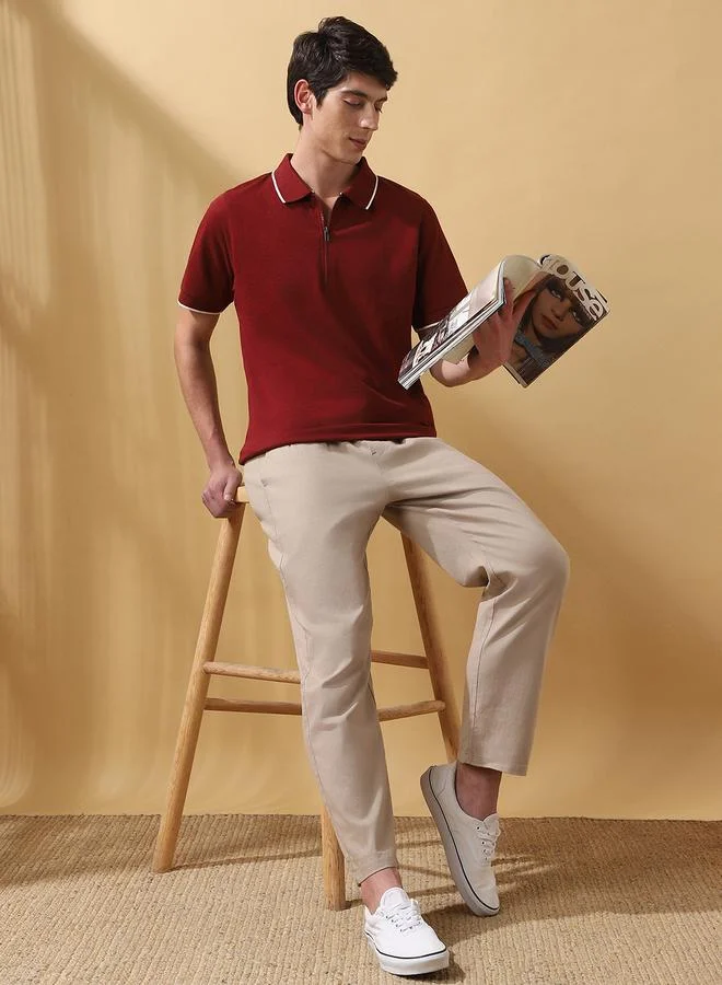 Dennis Lingo Men's Cabernet 100% Cotton Solid Pattern Regular Fit T-Shirt