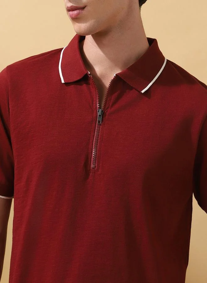 Dennis Lingo  Men's Cabernet 100% Cotton Solid Pattern Regular Fit T-Shirt for Men | Best Price UAE