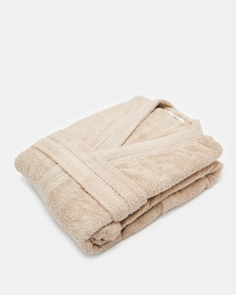 Redtag Beige Essence Kimono Bathrobe With Ribbed Border