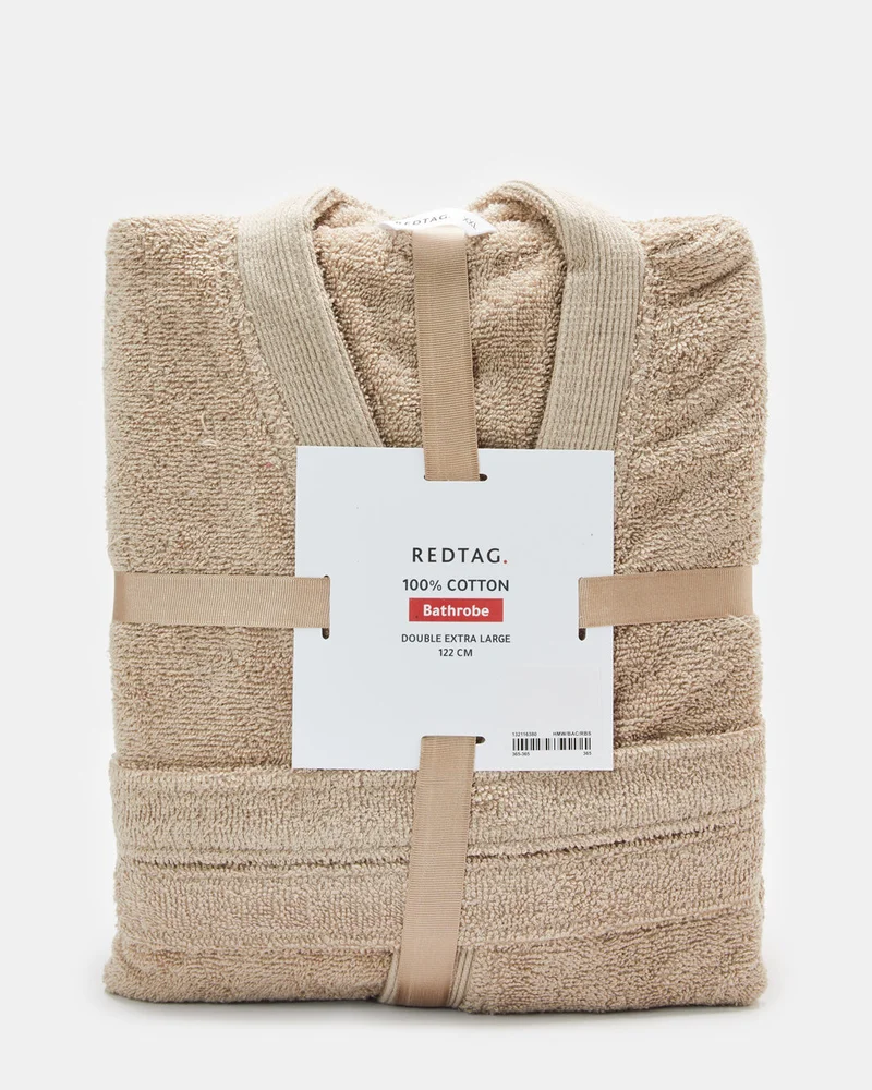 Redtag Beige Essence Kimono Bathrobe With Ribbed Border