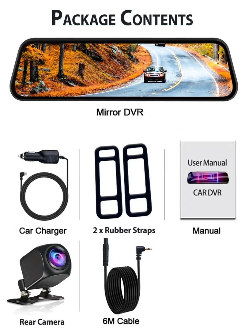 Toshonics 1080P HD Smart DVR Rearview Mirror Dash Cam with Front and Rear Dual Cameras, 170° Wide Angle Backup Cameras, Car Video Recorder Vehicle Blackbox with Night Vision, Motion Detection, Gravity-Sensor, Anti-Glare, 10" LCD Screen, Waterproof Rear Camera, Automatic Loop Recording, Reverse Parking Assistance Easy Installation, Supports up to 32GB TF Card - Image 2