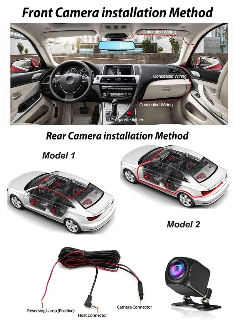 Toshonics 1080P HD Smart DVR Rearview Mirror Dash Cam with Front and Rear Dual Cameras, 170° Wide Angle Backup Cameras, Car Video Recorder Vehicle Blackbox with Night Vision, Motion Detection, Gravity-Sensor, Anti-Glare, 10" LCD Screen, Waterproof Rear Camera, Automatic Loop Recording, Reverse Parking Assistance Easy Installation, Supports up to 32GB TF Card - Image 5