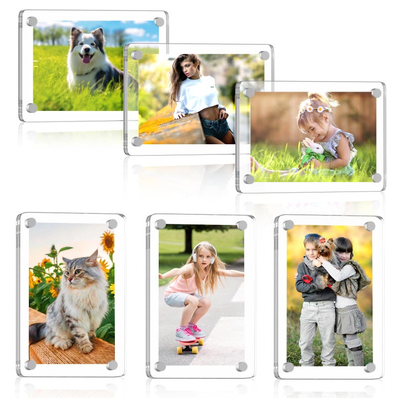 Hdama Magnetic Picture Frames for Refrigerator, 2.36 x 3.54 Inch Mini Fridge Magnetic Photo Frame, Double Sided Magnet Acrylic Picture Frame for Fridge/Locker (6Pack) - Image 1