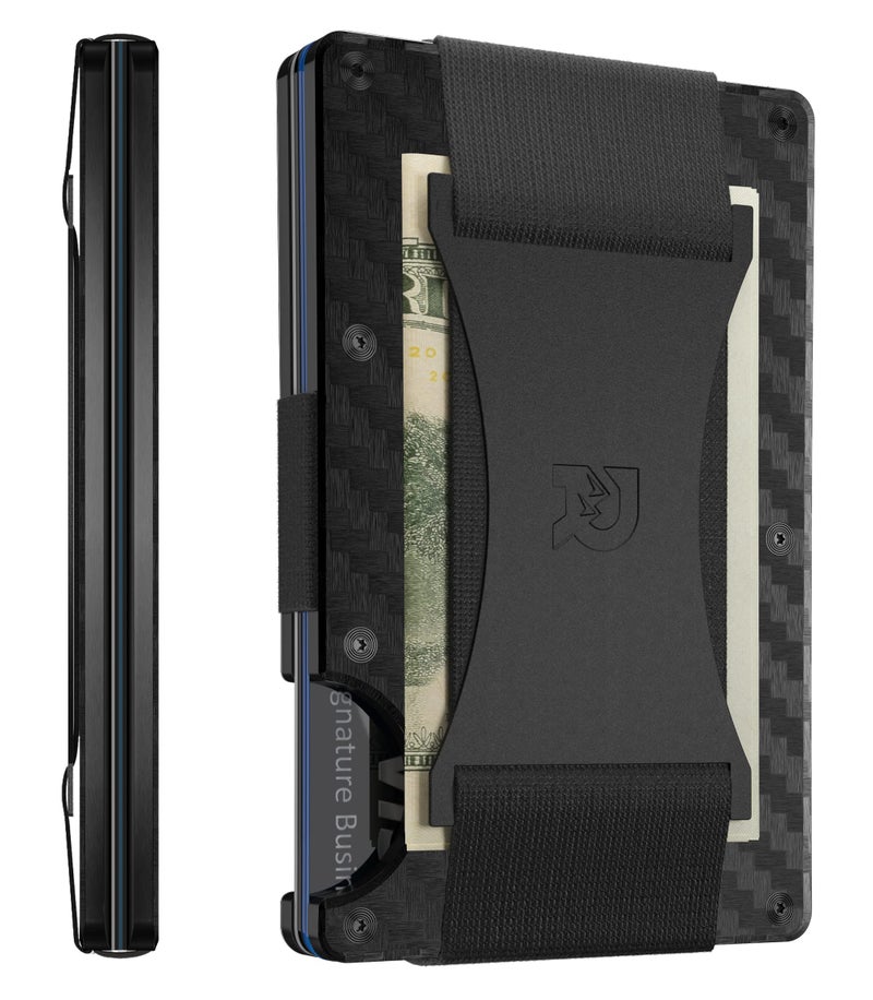 The Ridge محفظة ريدج للرجال النحيفة ذات التصميم البسيط - مانع RFID لحماية البطاقات، حامل بطاقات الائتمان - معدن الألمنيوم، محفظة صغيرة للرجال مع حزام نقود، كربون، مشبك نقود - Image 1