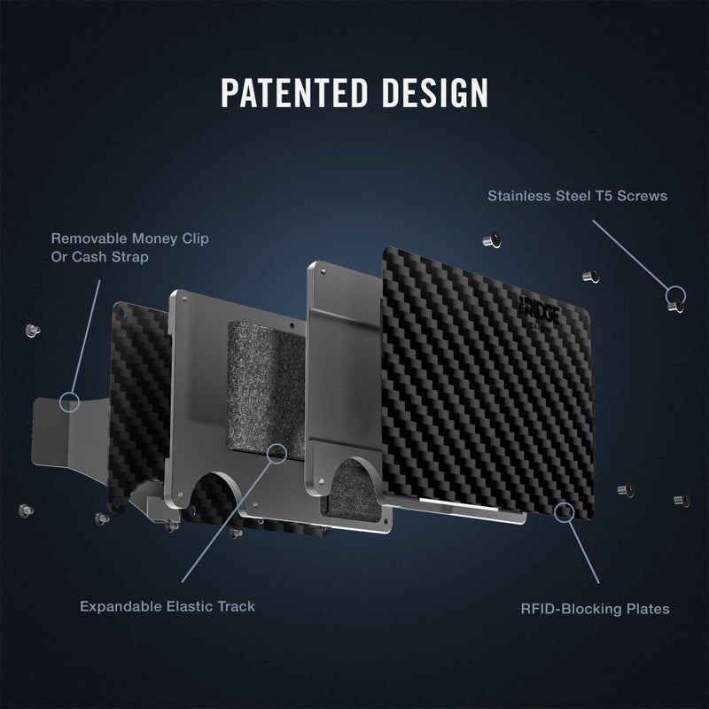 The Ridge محفظة ريدج للرجال النحيفة ذات التصميم البسيط - مانع RFID لحماية البطاقات، حامل بطاقات الائتمان - معدن الألمنيوم، محفظة صغيرة للرجال مع حزام نقود، كربون، مشبك نقود - Image 3