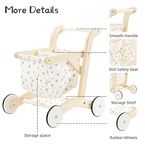 labebe Baby Push Walker Doll Stroller, Push Toy for Toddler, Shopping Cart for Girls and Boys 1 Years Old, Kids Stand Learning Walker, Wooden Play Wagon with Wheel, Larger Size 15.2 * 18.7 * 19.7 - Image 4