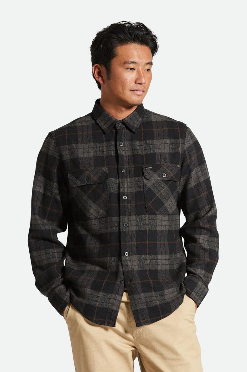 Brixton mens Bowery L/S Flannel Button Down Shirt, Black/Charcoal, X-Large US - Image 2