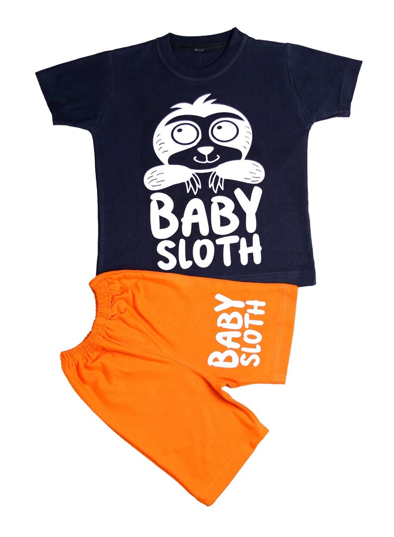 وان هاند بيجاما قطن بناتى صيفى - كحلى و برتقالى - Image 1