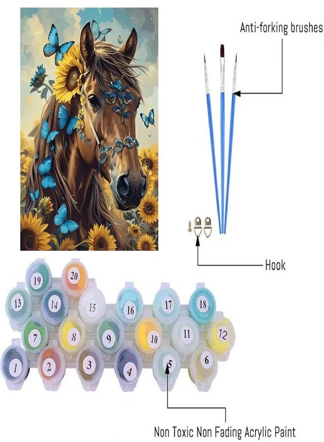 askkqtx Horse Paint by Numbers Kit for Adults, Sunflowers and Butterflies Paint by Numbers for Beginner, DIY Oil Painting by Number on Canvas for Home Decor Gifts 16x20 Inch - Image 3