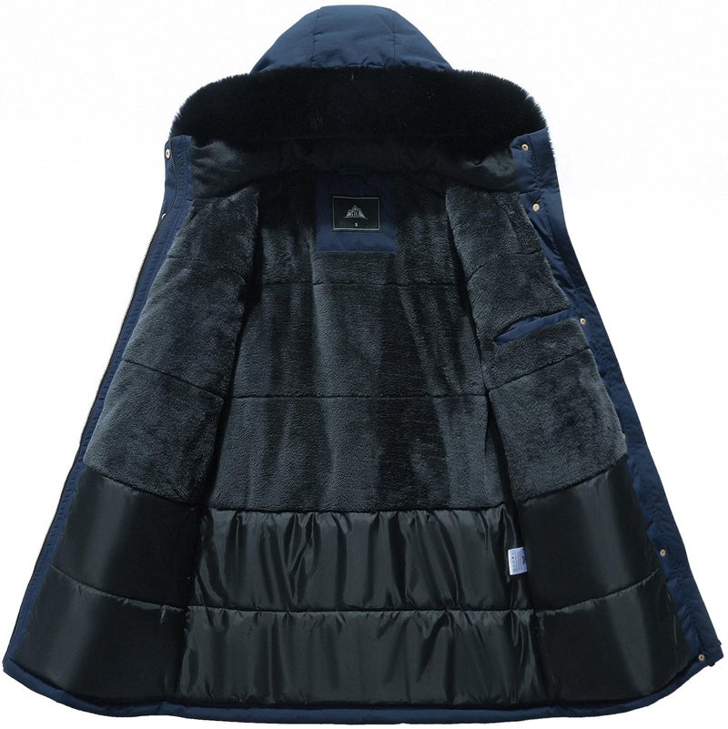 MOERDENG Women's Long Winter Down Coat Thicken Fleece Lined Parka Warm Puffer Jacket With Faux Fur Detachable Hood - Image 3