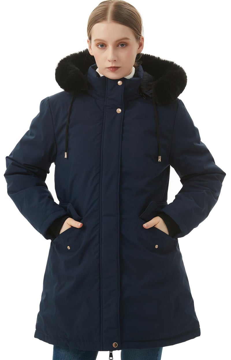 MOERDENG Women's Long Winter Down Coat Thicken Fleece Lined Parka Warm Puffer Jacket With Faux Fur Detachable Hood - Image 4