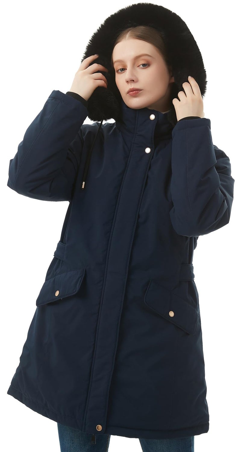 MOERDENG Women's Long Winter Down Coat Thicken Fleece Lined Parka Warm Puffer Jacket With Faux Fur Detachable Hood - Image 5