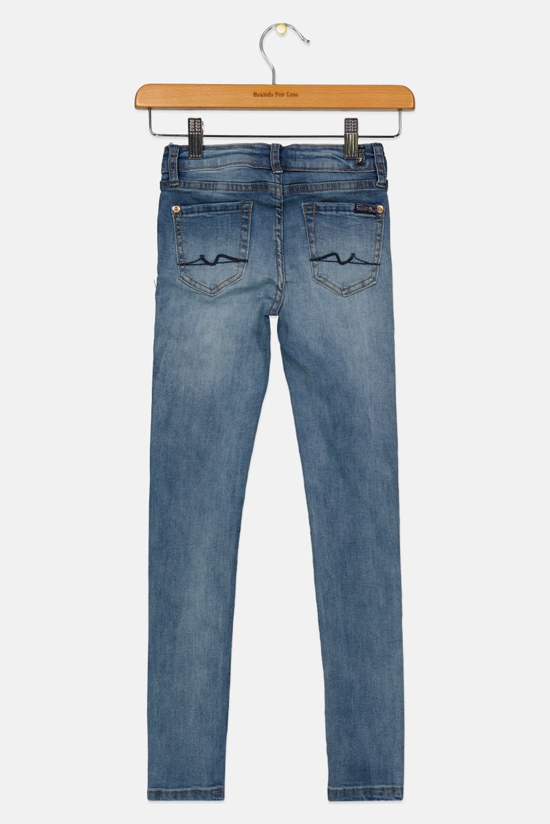 7 FOR ALL MANKIND Kids Girl Skinny Washed Stretchable Jeans, Aquarius Blue  - Image 2
