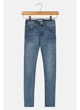 7 FOR ALL MANKIND Kids Girl Skinny Washed Stretchable Jeans, Aquarius Blue  - Image 1