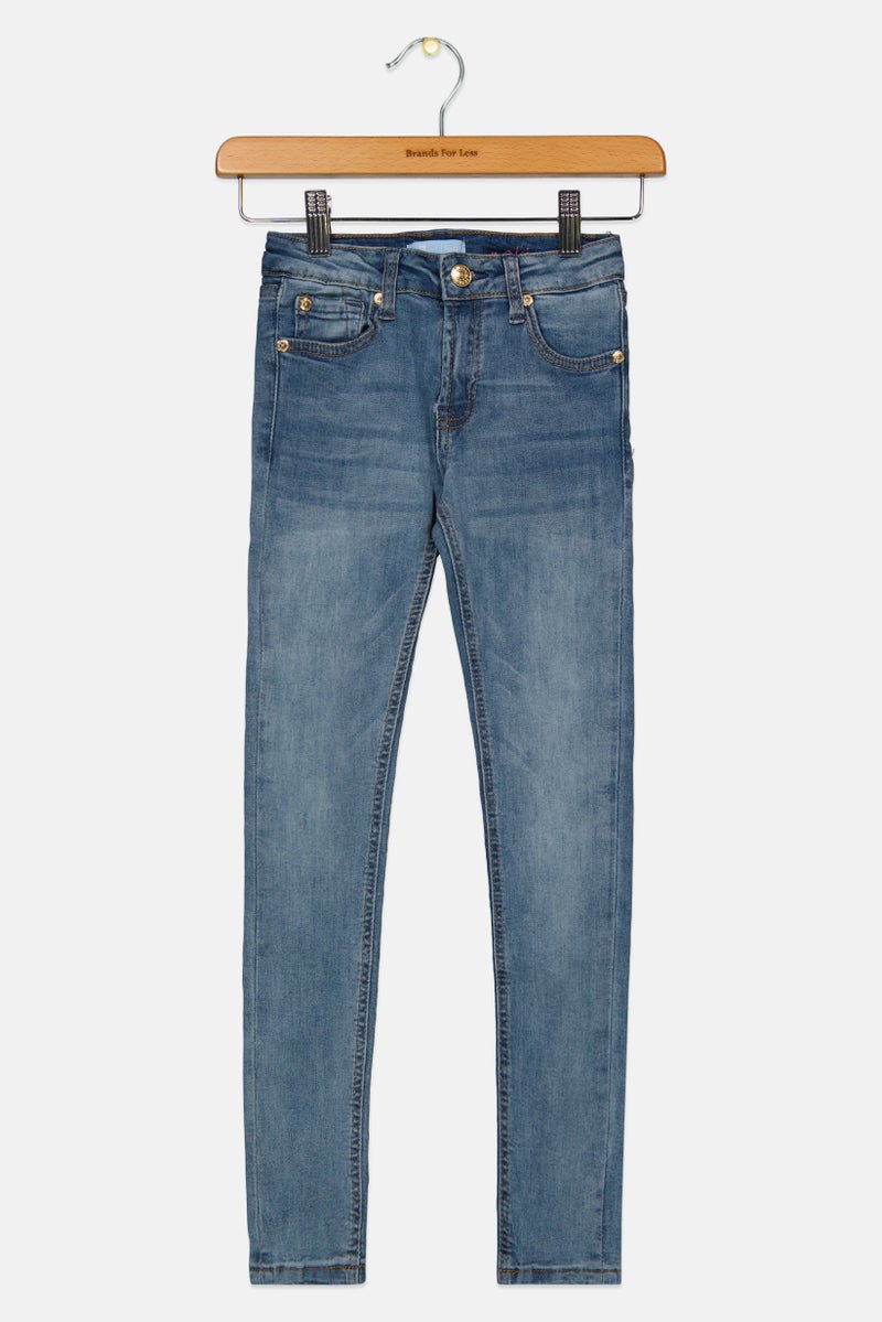 7 FOR ALL MANKIND Kids Girl Skinny Washed Stretchable Jeans, Aquarius Blue  - Image 1
