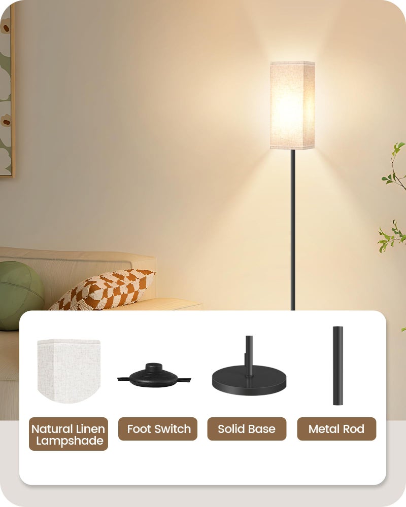 GOEBLESON 64.6" Floor Lamp, Pole with Foot Switch, Modern Standing Lamp Lampshade, Minimalist Freestanding Lamp (Bulb Not Included), for Living Room, Bedroom Office ETL Listed, Black and Beige E07LD05 - Image 5
