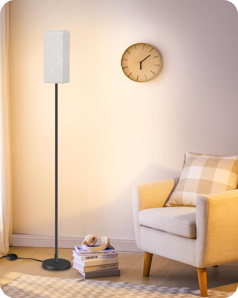 GOEBLESON 64.6" Floor Lamp, Pole with Foot Switch, Modern Standing Lamp Lampshade, Minimalist Freestanding Lamp (Bulb Not Included), for Living Room, Bedroom Office ETL Listed, Black and Beige E07LD05 - Image 1