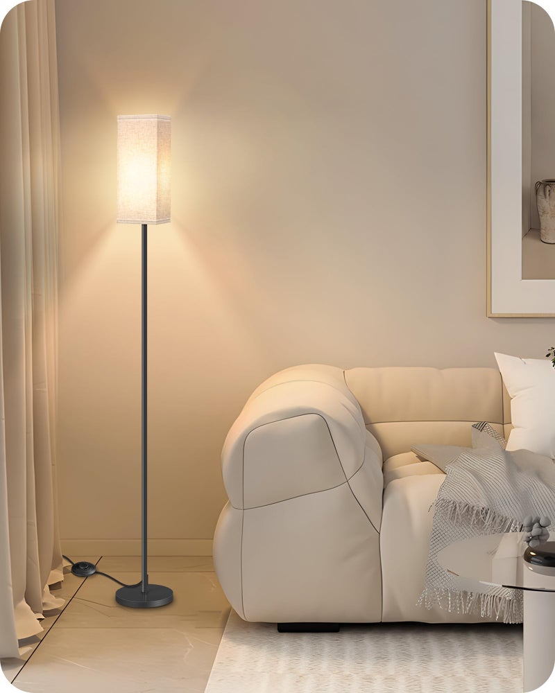 GOEBLESON 64.6" Floor Lamp, Pole with Foot Switch, Modern Standing Lamp Lampshade, Minimalist Freestanding Lamp (Bulb Not Included), for Living Room, Bedroom Office ETL Listed, Black and Beige E07LD05 - Image 2