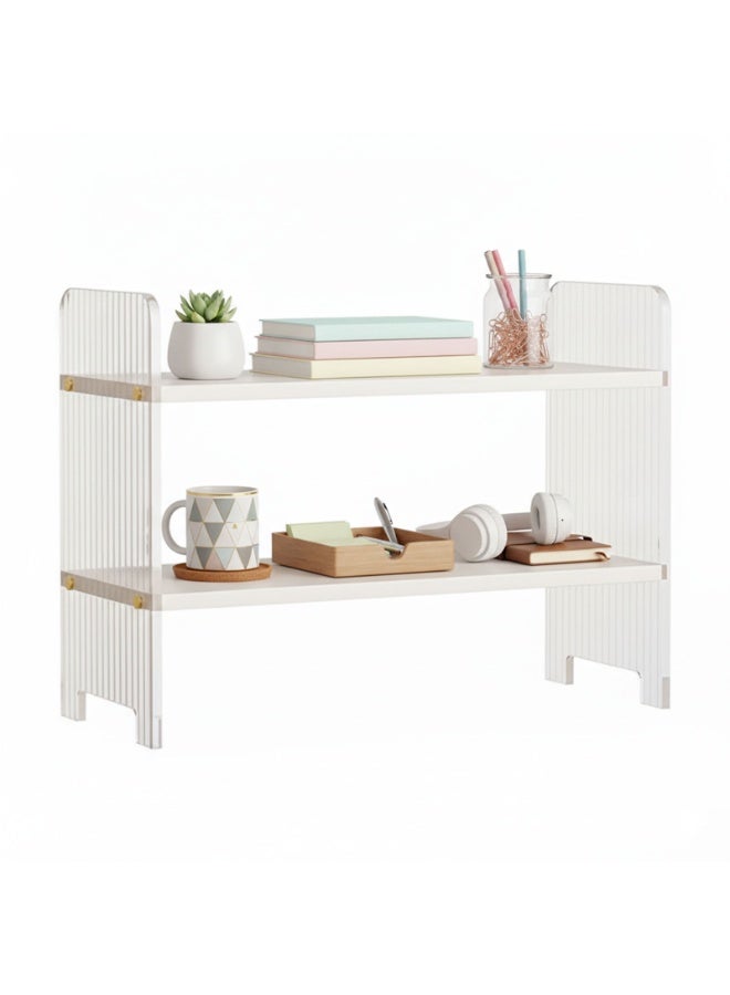 Sinyin Modern Desktop Organizer Shelf with 2-Tier Storage, Nordic Desk Bookshelf, Office Storage Rack, Study Table Organizer, Wooden Display Shelf for Home Office Bedroom, White - Image 1