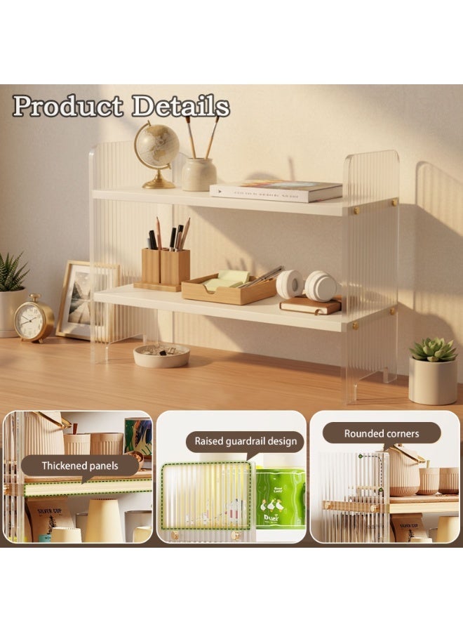 Sinyin Modern Desktop Organizer Shelf with 2-Tier Storage, Nordic Desk Bookshelf, Office Storage Rack, Study Table Organizer, Wooden Display Shelf for Home Office Bedroom, White - Image 4