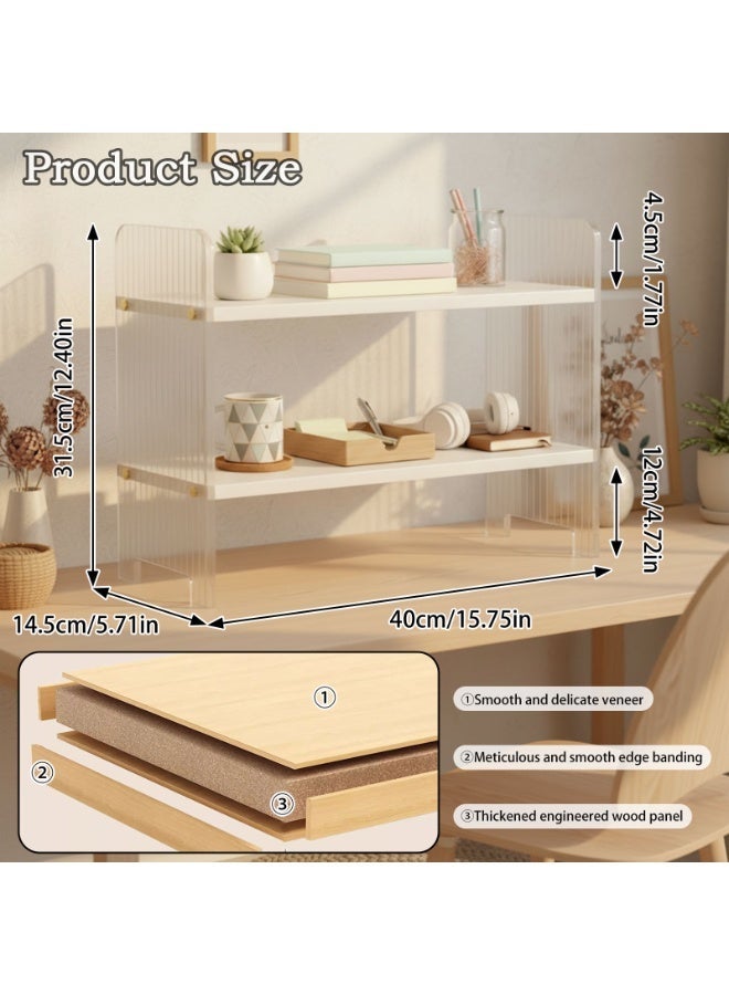 Sinyin Modern Desktop Organizer Shelf with 2-Tier Storage, Nordic Desk Bookshelf, Office Storage Rack, Study Table Organizer, Wooden Display Shelf for Home Office Bedroom, White - Image 5