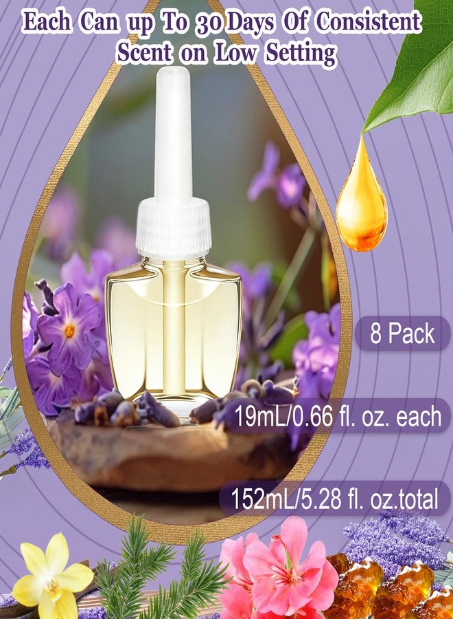 DERDUFT عبوات إعادة تعبئة معطر جو كهربائي، ٨ عبوات - عبوات زيوت عطرية برائحة اللافندر والعنبر والفانيليا والعرعر وإبرة الراعي، عبوات زيوت عطرية للنوم، متوافقة مع معطرات الجو من إير ويك وجليد - Image 5
