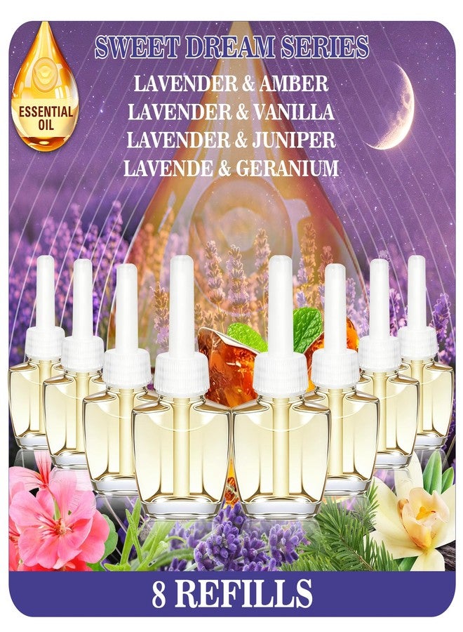 DERDUFT عبوات إعادة تعبئة معطر جو كهربائي، ٨ عبوات - عبوات زيوت عطرية برائحة اللافندر والعنبر والفانيليا والعرعر وإبرة الراعي، عبوات زيوت عطرية للنوم، متوافقة مع معطرات الجو من إير ويك وجليد - Image 1