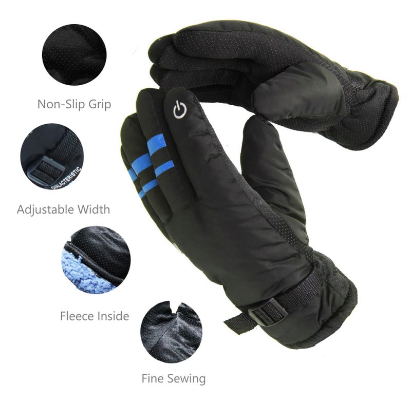Alexvyan Warm Snow and Wind Proof Winter Gloves for Men Boy Adult Protective Warm Hand Riding, Cycling, Bike Motorcycle Gloves (Black with Blue Design 2) - Image 5
