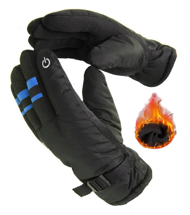 Alexvyan Warm Snow and Wind Proof Winter Gloves for Men Boy Adult Protective Warm Hand Riding, Cycling, Bike Motorcycle Gloves (Black with Blue Design 2) - Image 1