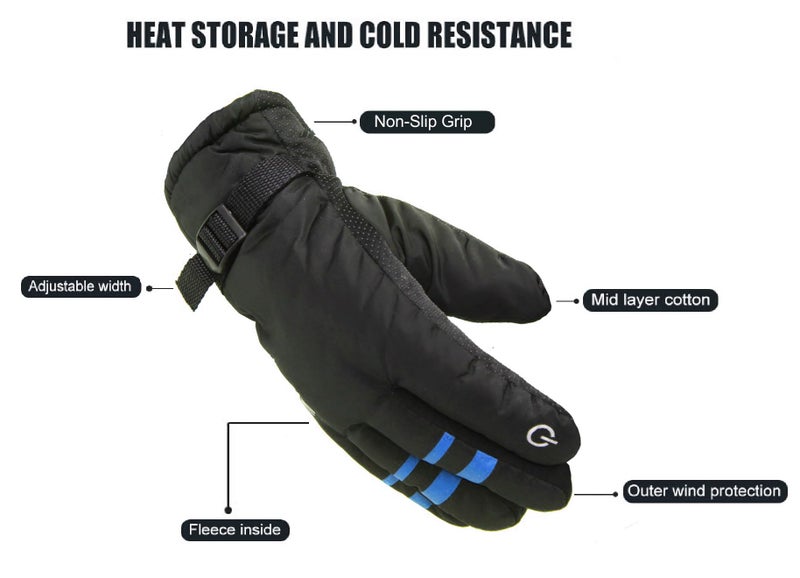 Alexvyan Warm Snow and Wind Proof Winter Gloves for Men Boy Adult Protective Warm Hand Riding, Cycling, Bike Motorcycle Gloves (Black with Blue Design 2) - Image 4