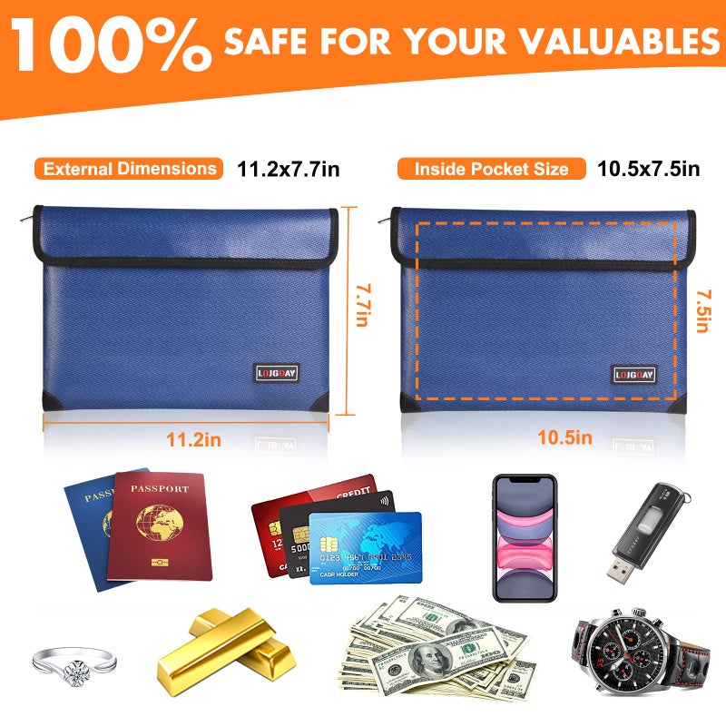 LOJGOAY Fireproof Document Bag - with 5200Â°F Heat Insulated, Waterproof Fireproof Bag with Zipper, 8 Layers of Functional Materials, Fireproof Money Bag for Cash/Documents/Valuables, Fire bag 11"x7.7" - Image 5