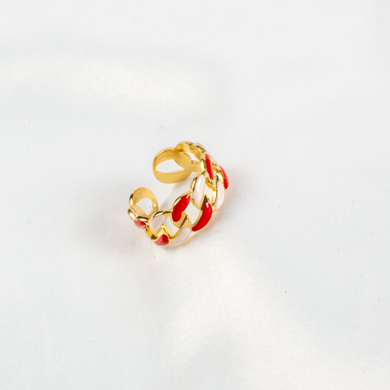 خاتم أستانليس ستيل ذهبي فري سايز أحمر × بينك - Image 1