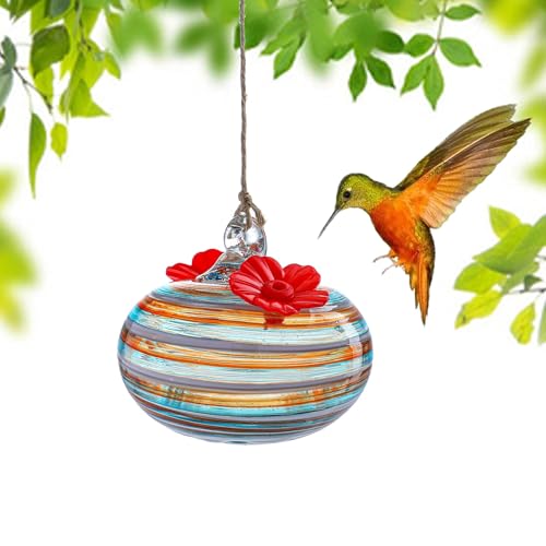 KRISININE Small Glass Hummingbird Feeders for Outdoors 3in Hanging Blown Glass Ball Humming Birds Feeder with 2 Feeding Ports for Outside Garden Patio Decor for Window - Image 1