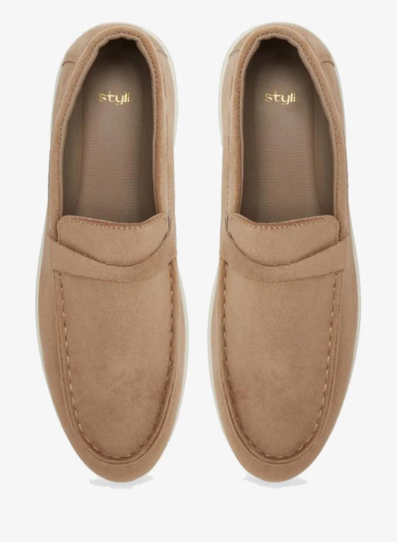 Styli Men Tan Suede Loafers