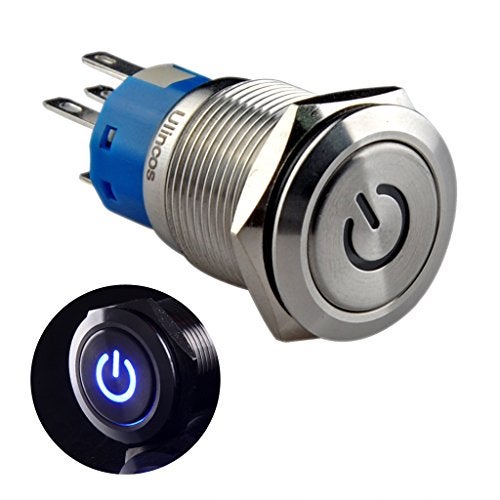 Ulincos Latching Pushbutton Switch U19C1 1NO1NC SPDT ON/Off Black Metal Shell with Blue LED Suitable for 19mm 3/4" Mounting Hole (Blue) - Image 1