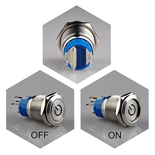 Ulincos Latching Pushbutton Switch U19C1 1NO1NC SPDT ON/Off Black Metal Shell with Blue LED Suitable for 19mm 3/4" Mounting Hole (Blue) - Image 2